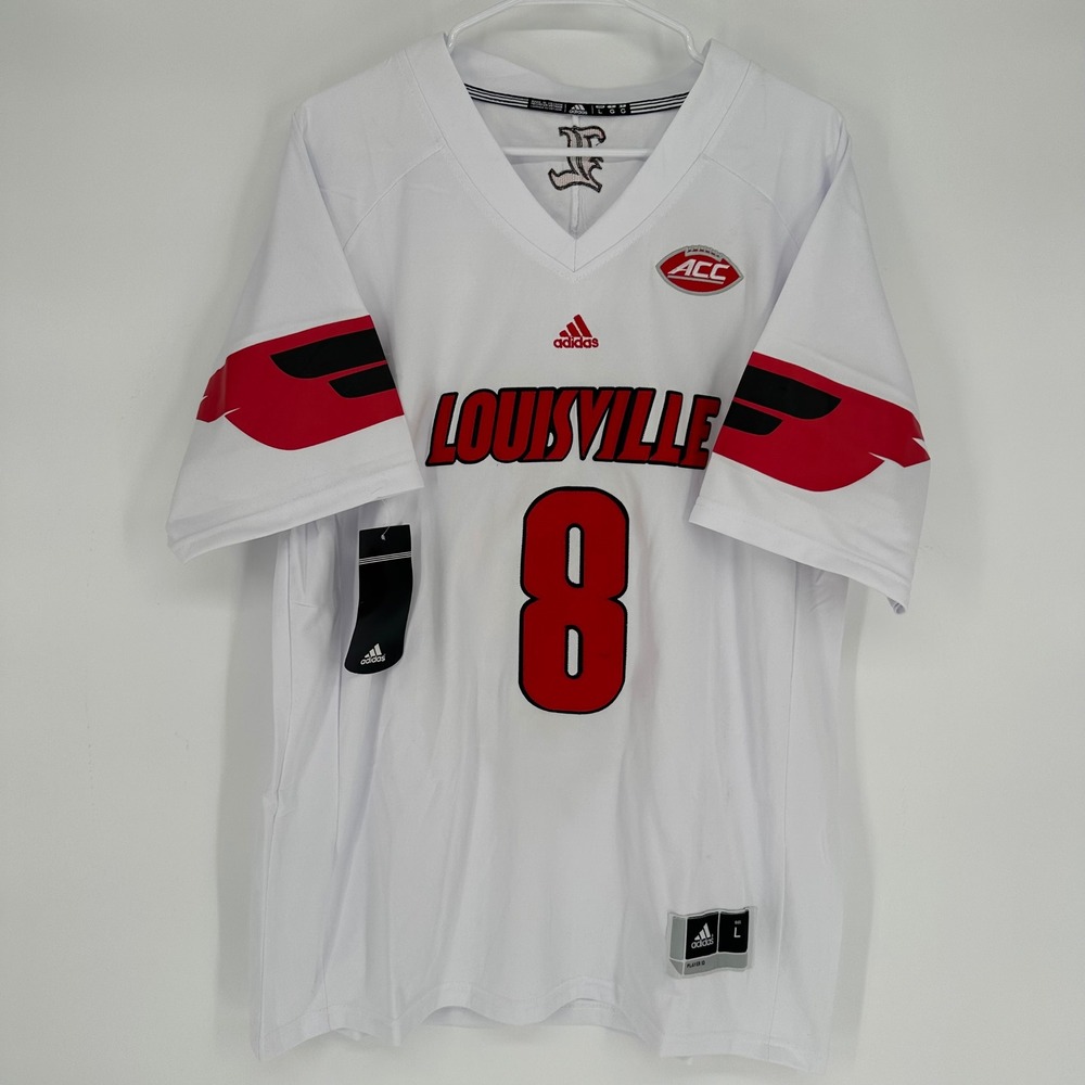 Adidas Louisville Cardinals Lamar Jackson #8 Football Jersey Mens Large White